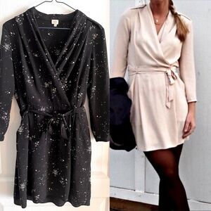 Wilfred Black Star Speckle Long Sleeve Wrap Dress